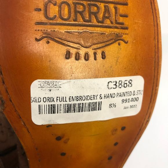 Corral Women's Orix Full Embroidery and Hand Painted & Studs Brown Size 8.5 - Picture 10 of 14